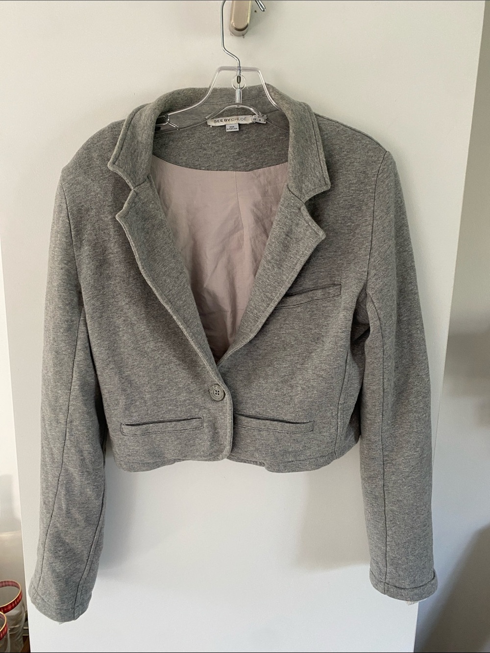 See By Chloe Gray Cropped Single-Button Blazer